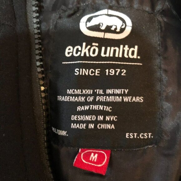 Ecko Unltd Mens Medium Red Black Heather Full Zip Hooded Hood Puffer Vest Size M - Picture 7 of 8